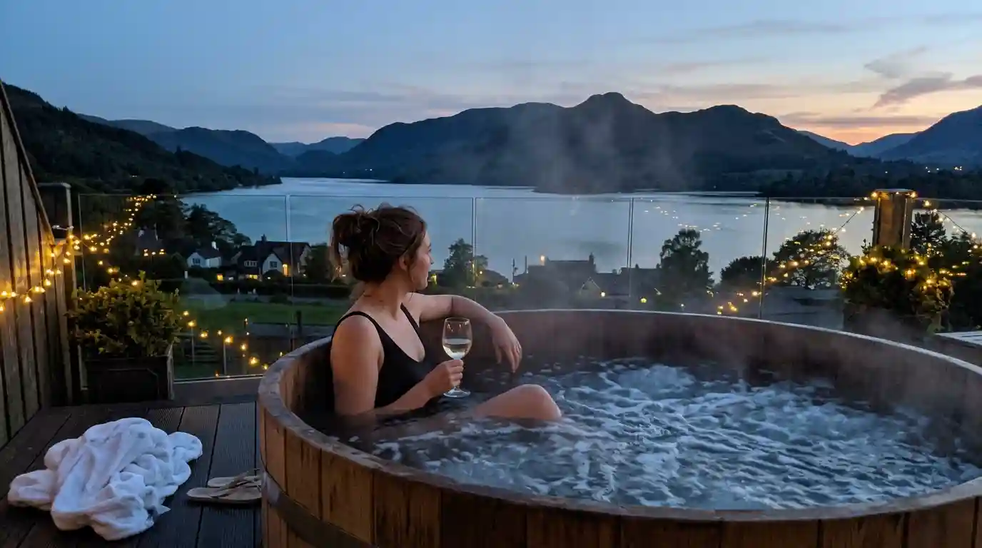 Lodore Falls Hotel Lake District terrace hot tub Derwentwater