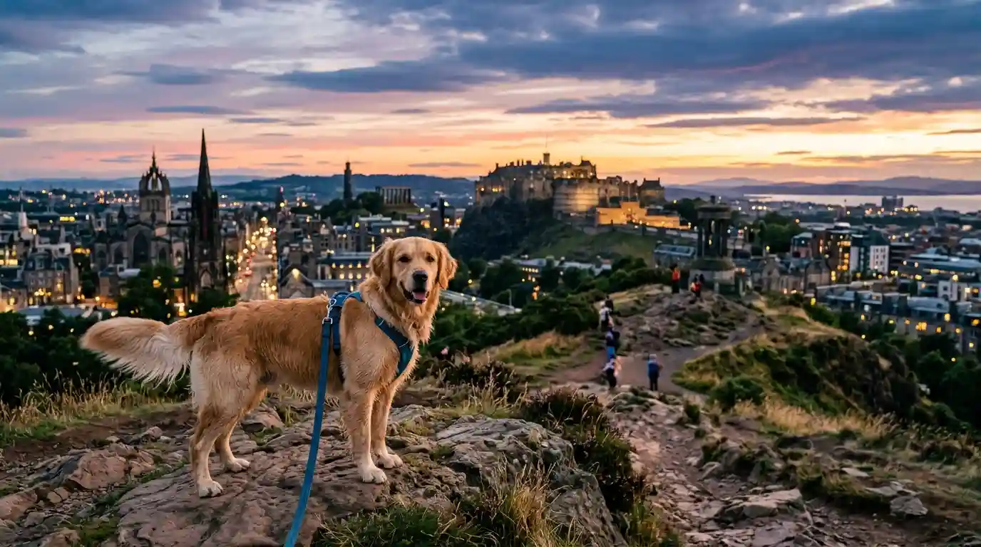 Edinburgh city break with dog Arthur Seat viewpoint Scotland 2026'