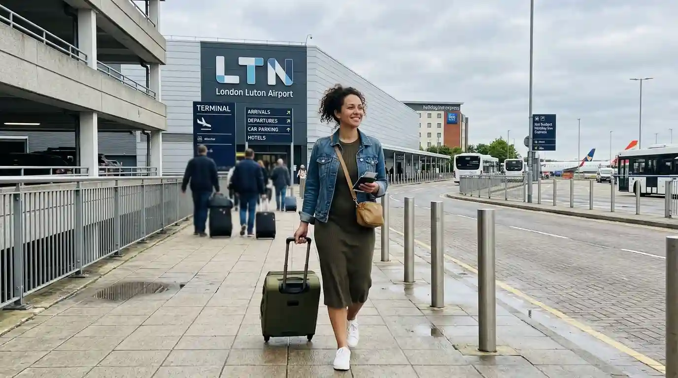 London Luton Airport terminal building 2026 parking hotel nearby